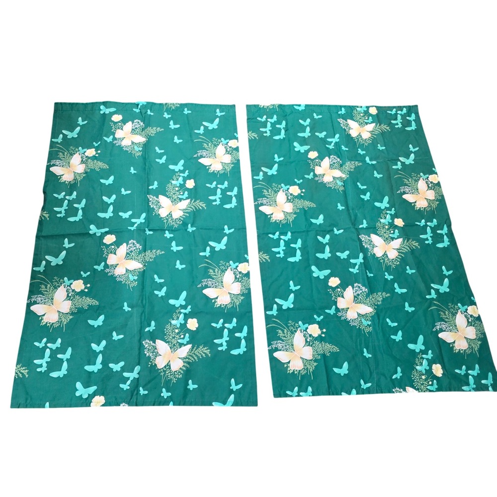 Vintage‎ Hygiene Industries Green Butterfly Floral Curtain Set 2 Panels 33x54